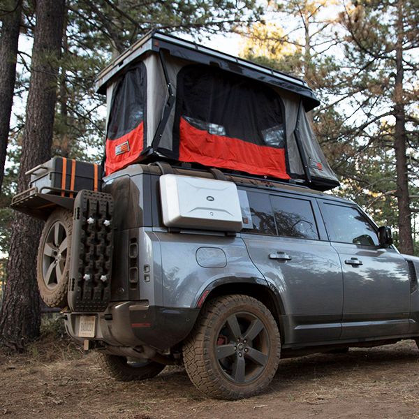 Hard Shell Tent On Top of Land Rover Defender