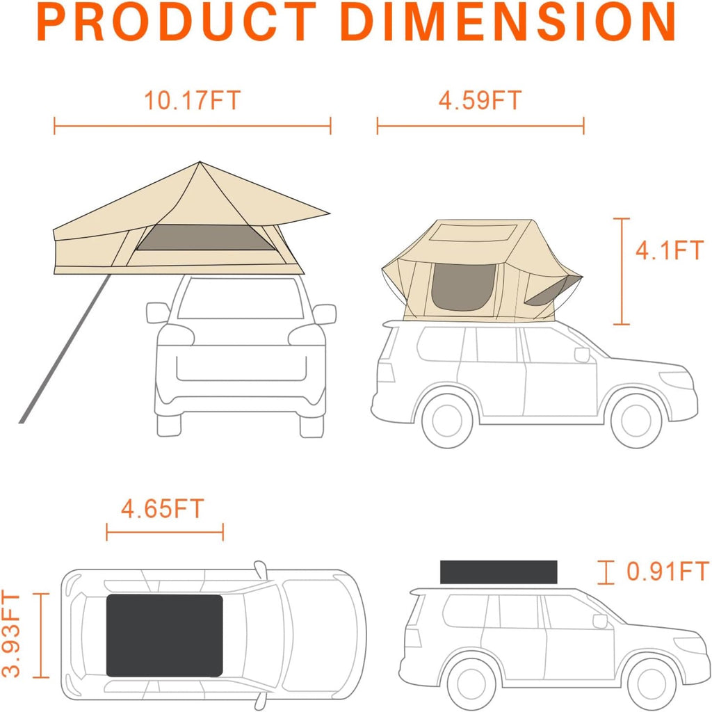 ALL-TOP Soft Shell Rooftop Tent Product Dimension View