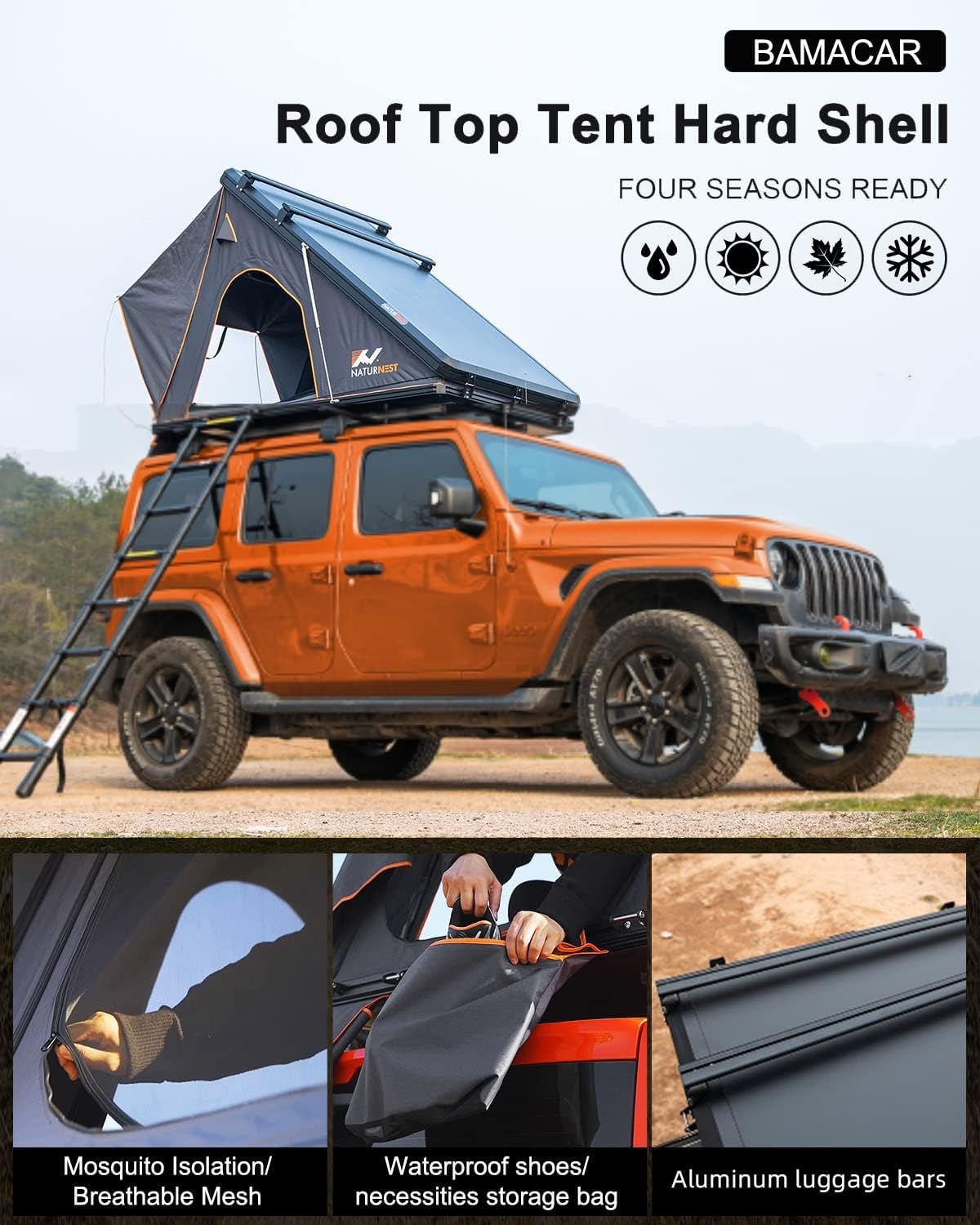 bamacar naturnest rooftop tent NATURNEST Hard Shell Rooftop Tent Large Size – Overlanding Oasis